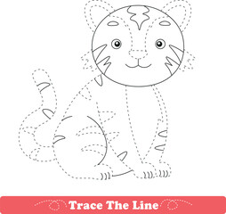 Handwriting Practice. Tracing lines and coloring tiger for children. Vector Illustration