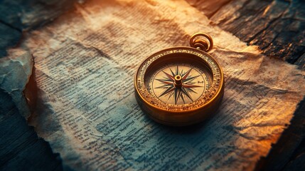 Antique compass on aged parchment