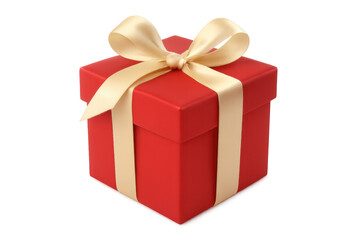 Realistic 3d rendering of a red gift box with a gold ribbon and bow, isolated on a transparent background