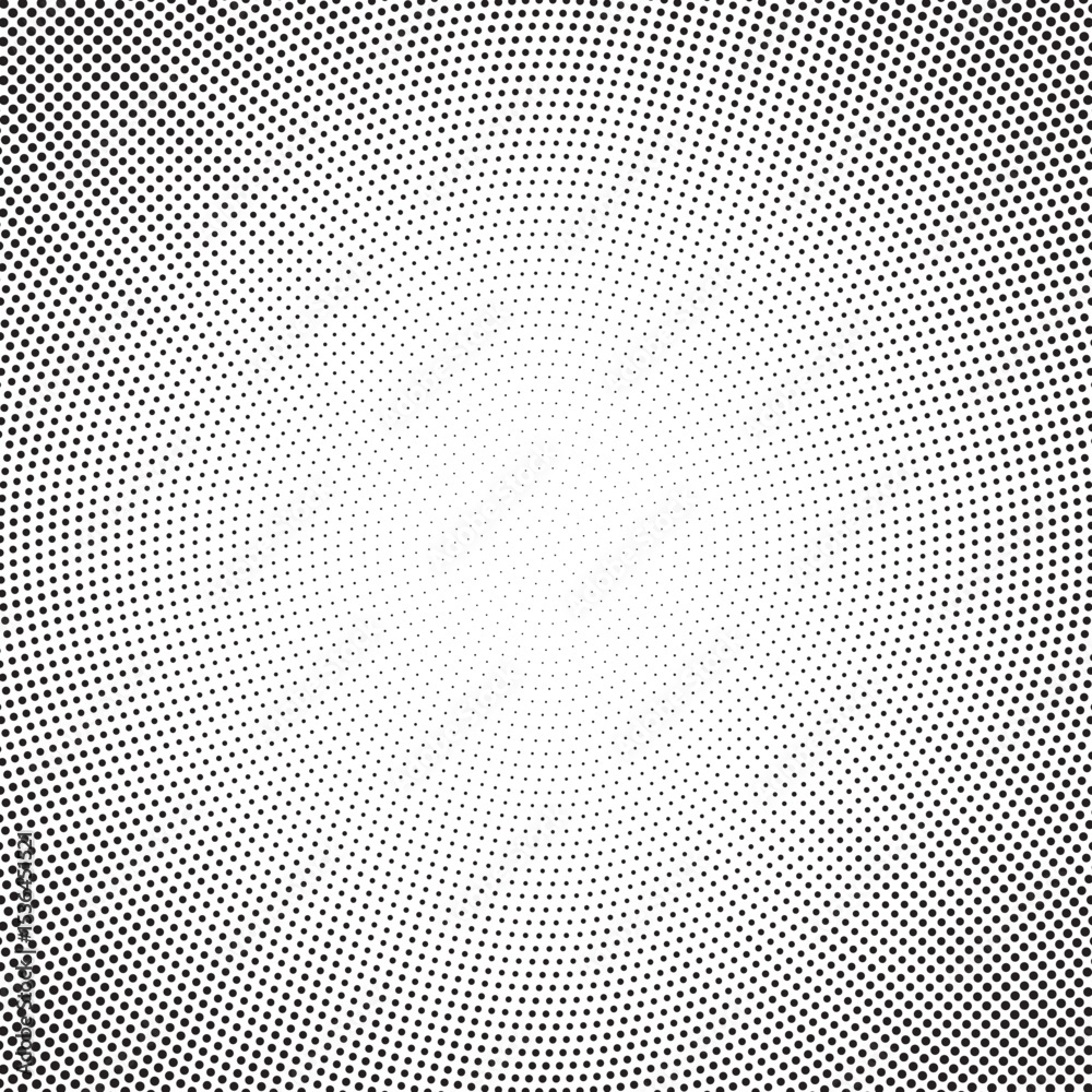 Poster Dotted background. Abstract halftone concentric pattern. Gradient mosaic radial texture. Vector illustration.