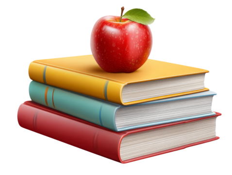 Stack of Books with Red Apple – Education and Learning Symbol