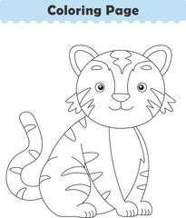 Funny cartoon tiger. Coloring pages. Vector illustration