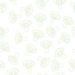 Simple broccoli seamless vector pattern on white background