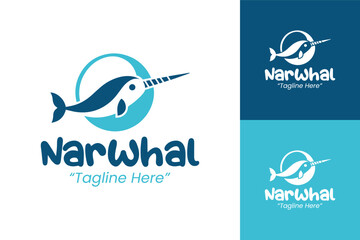 Professional Narwhal Logo Designs with Blue and White Color Scheme