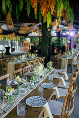 Beautiful details of the flower decorations at a wedding's reception. 