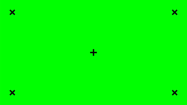 Vibrant green screen background with clear black tracking markers, ready for professional chroma keying. Ideal for video editing, visual effects, or replacing digital content in post production