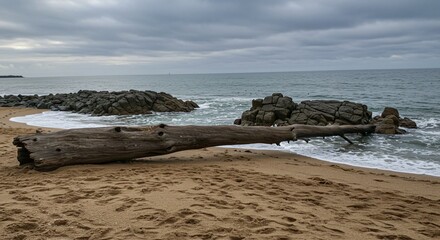 a large log laying on the beach