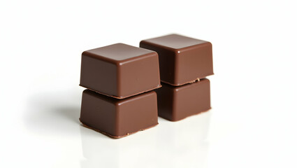 Chocolate Two stacked chocolate cubes, perfect symmetry, flat matte surface, casting soft shadows on isolated white (1)