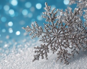 Silver snowflake on blue background