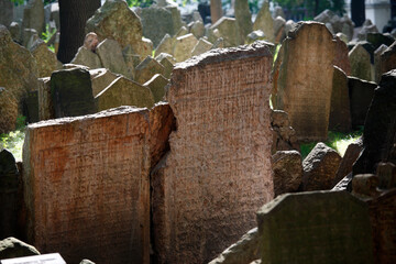 Tombstones of the old Jewish cemetery in Josefov, Prague, Czech Republic