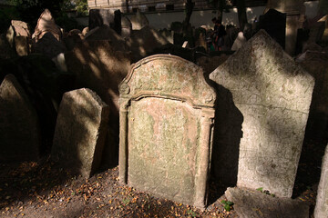 Tombstones of the old Jewish cemetery in Josefov, Prague, Czech Republic