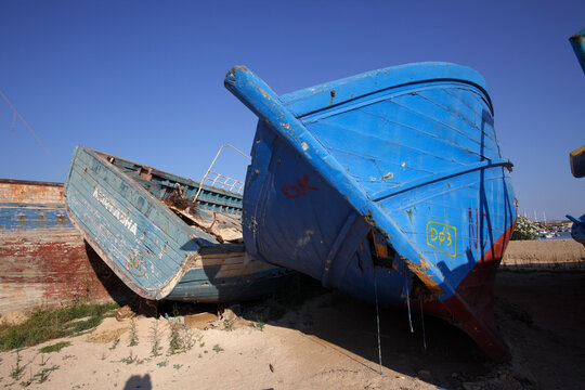 Shipwrecks used by clandestine immigrants to cross the Mediterranean sea, Lampedusa, Italy
