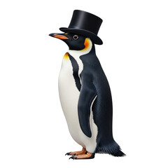 Obraz premium Elegant Penguin in Top Hat against transparent background perfect for whimsical designs websites and branding projects showcasing unique animal fashion and graphic design