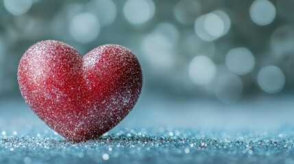 Obraz premium Red heart on a bed of sparkling blue glitter