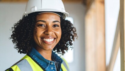 Woman construction worker smiles