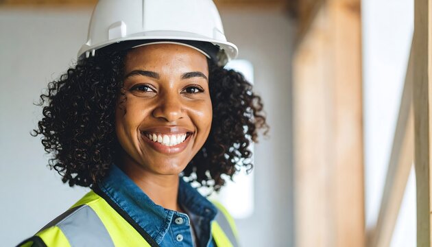 Woman construction worker smiles