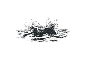 Fototapeta premium Detailed engraving of ocean wave splash with texture and motion. Vector retro hand drawn illustration