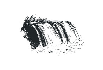 Obraz premium Hand-drawn cascading waterfall with splashing water. Vector retro hand drawn illustration