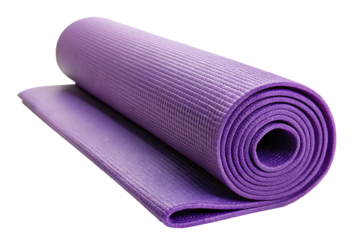  a purple yoga mat is rolled up on a white background PNG,AI GENERATED
