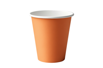 A vibrant orange paper cup ready for your favorite coffee embracing the simplicity of a daily ritual isolated on transparent background. Generative Ai.