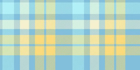 A seamless blue and yellow tartan plaid pattern with light and airy tones, ideal for summer-themed textiles, fashion, and decor