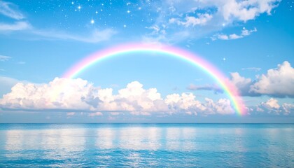 虹と星が輝く幻想的な海の風景Generated image