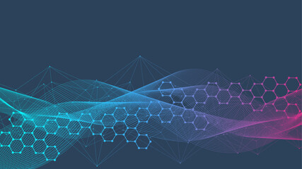Structure molecule and communication Dna, atom, neurons. Science concept for your design. Connected lines with dots. Medical, technology, chemistry, science background. Vector illustration.