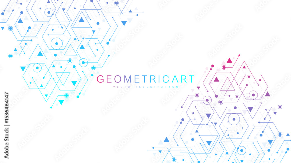 Poster abstract technology connect background lines and dots with hexagons. modern hexagons technology conc