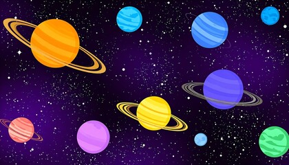 Colorful planets in the galaxy background.