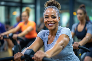 Mature black woman in gym. Active lifestyle concept.