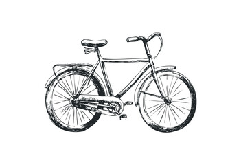 Fototapeta premium Sketch of a vintage bicycle with detailed features and classic design. Vector retro hand drawn illustration