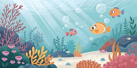 Fototapeta na wymiar Happy fish swimming in vibrant coral reef