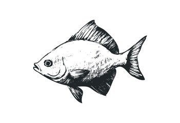 Fototapeta premium Detailed sketch of a fish with fin and tail accurate features. Vector retro hand drawn illustration