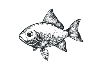 Obraz premium Detailed black and white sketch of a fish with scaled texture and fins. Vector retro hand drawn illustration