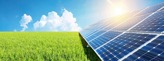Sustainable Future: Solar Energy Panels on a Vibrant Green Landscape