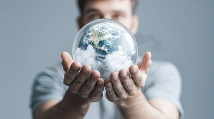 Global Future: Human Hands Protecting a Fragile Earth