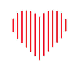 Minimal heart shape made of vertical red lines. Simple geometric design symbolizing love, pulse, or heartbeat
