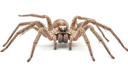 Close up Detailed Image of a Large Wolf Spider Isolated on White Background