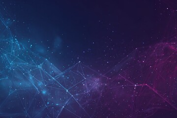 Abstract network of glowing blue and purple nodes and lines on a dark background