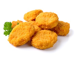 Crispy fried nuggets on white