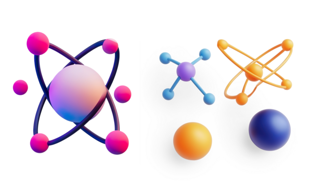 3D Atom Model with Orbiting Electrons on a Transparent Background