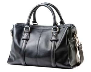 casual black leather women bag  isolated on white background PNG,AI GENERATED