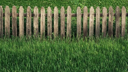Overgrown field with thick green grass and rustic fence