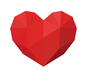 Polygonal red heart shape made of geometric triangles. Low poly style symbol of love, passion, and romance