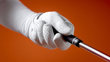 Person is holding a golf club with a white glove on their hand