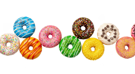 Colorful donuts on black background