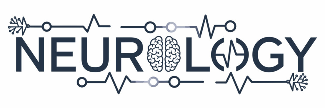 Neurology logo with brain icons, neural networks, and electric pulses on white background &ndash; Suitable for medical branding, neurology clinics, or scientific design