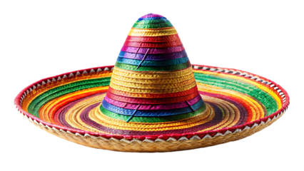 colorful traditional mexican sombrero hat isolated on white background PNG , AI GENERATED