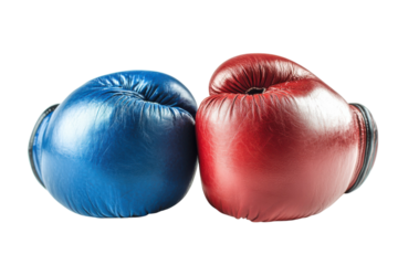 Rival boxing gloves stand toe to toe embodying the spirit of competition and sportsmanship in a isolated on transparent background. Generative Ai.
