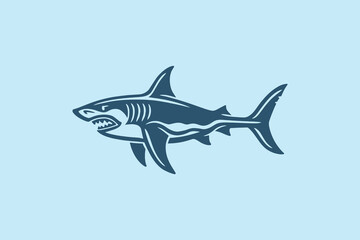 Shark in motion with teeth, bold outline vector illustration, loog, icon

